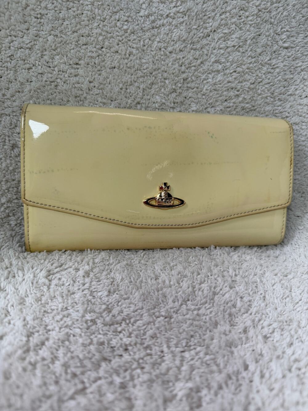 Vivienne Westwood Cream Patent Leather Orb Logo Long Continental Flap Wallet
